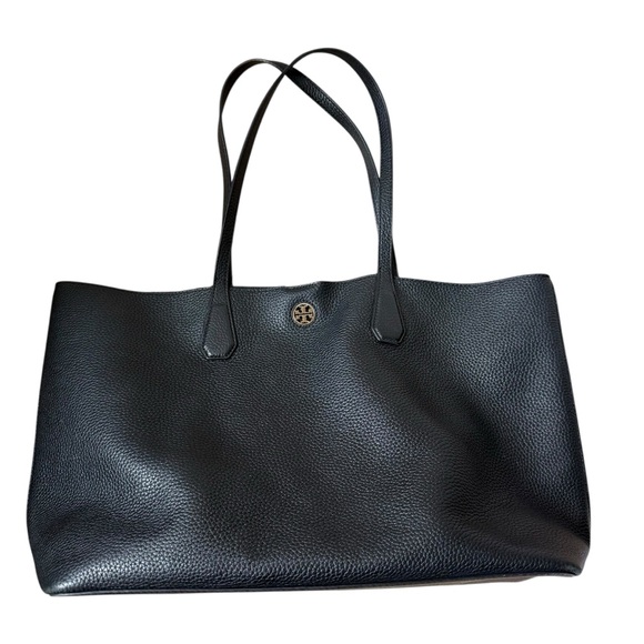 Tory Burch Handbags - Tory Burch Perry Tote Pebbled Black Leather Gold